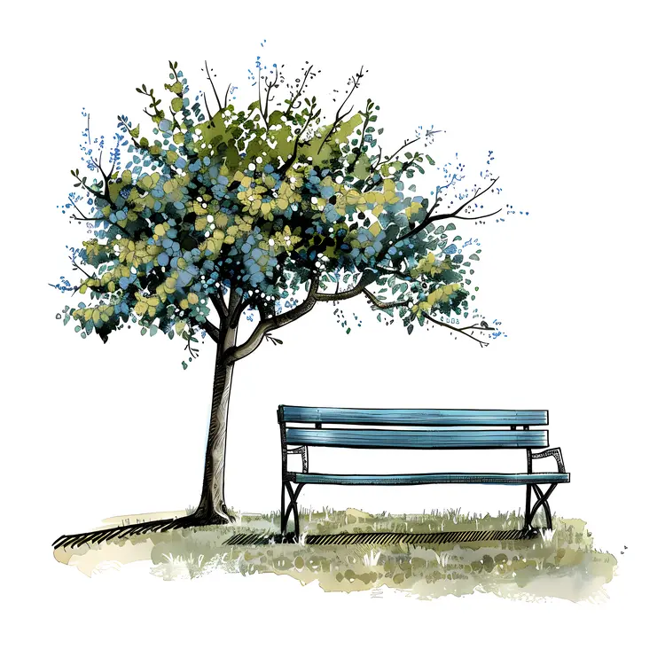 Serene Bench and Tree in Park