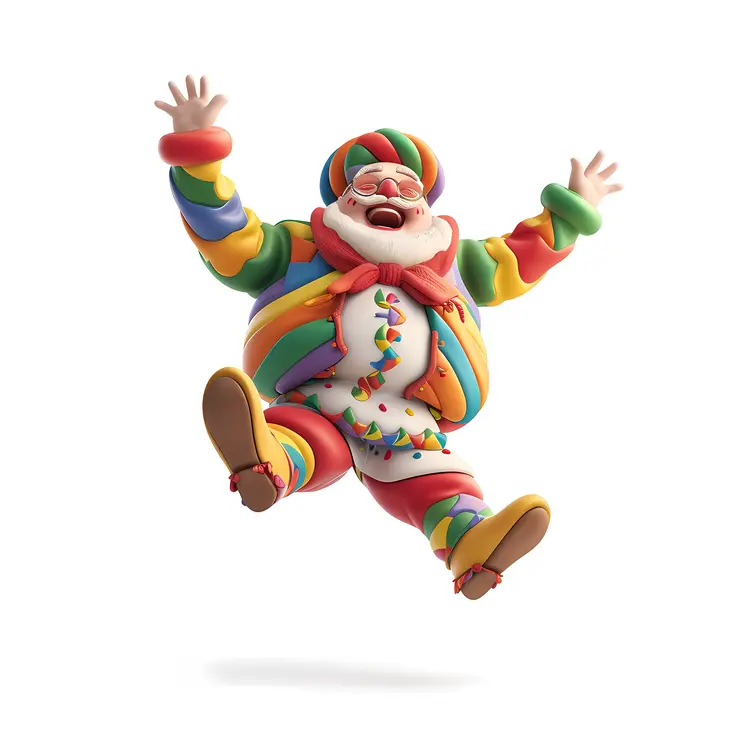 Happy Jumping Clown in Colorful Costume