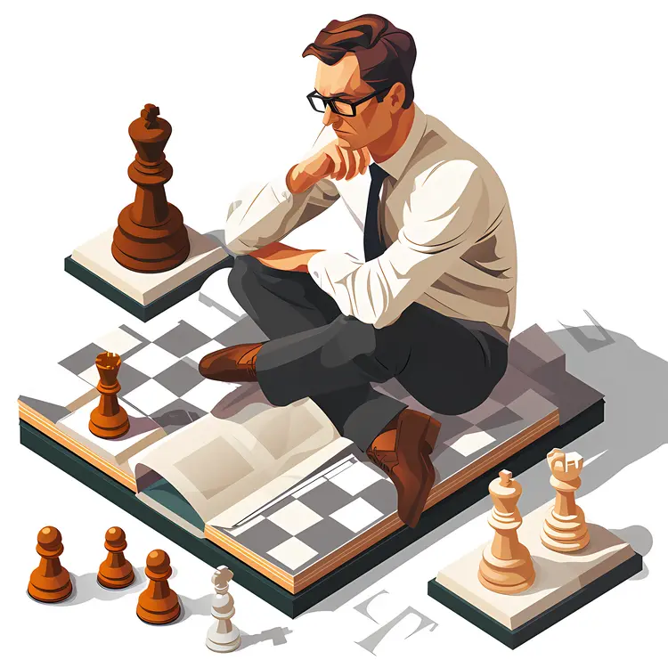 Man Thinking with Chess Pieces