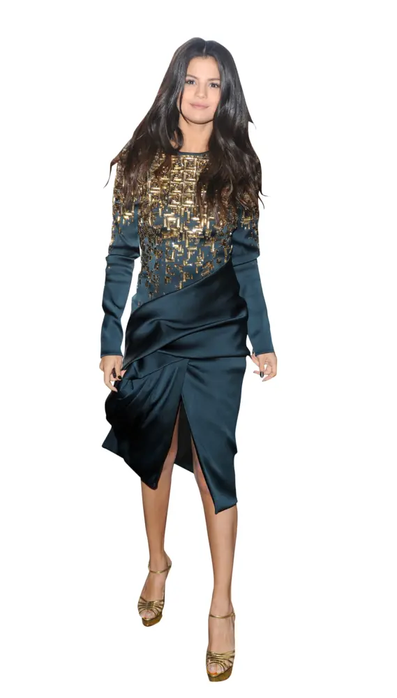 Elegant Woman in Black and Gold Dress