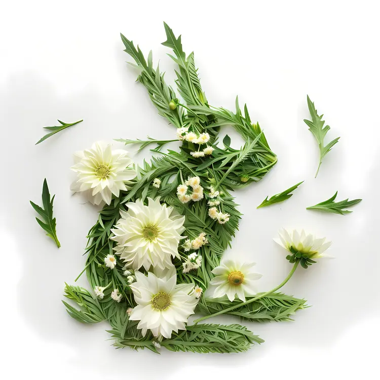 Floral Rabbit with White Flowers