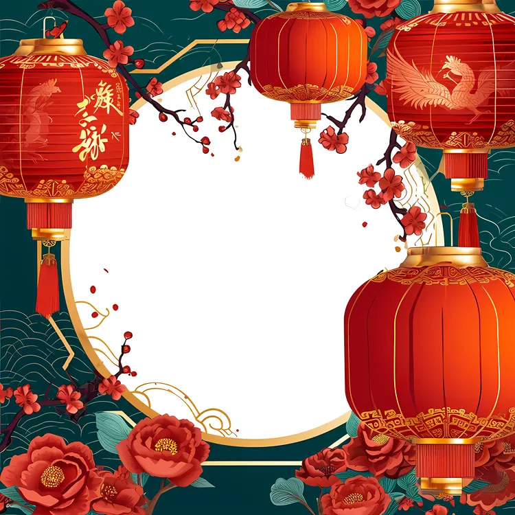 Red Lanterns with Elegant Floral Frame
