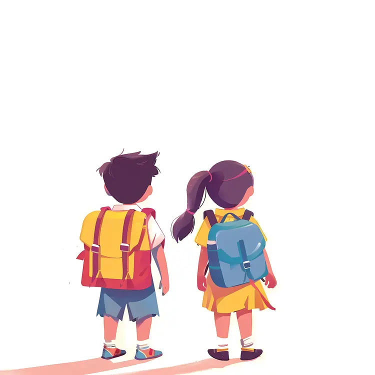Two Children with Backpacks in Summer Clothing