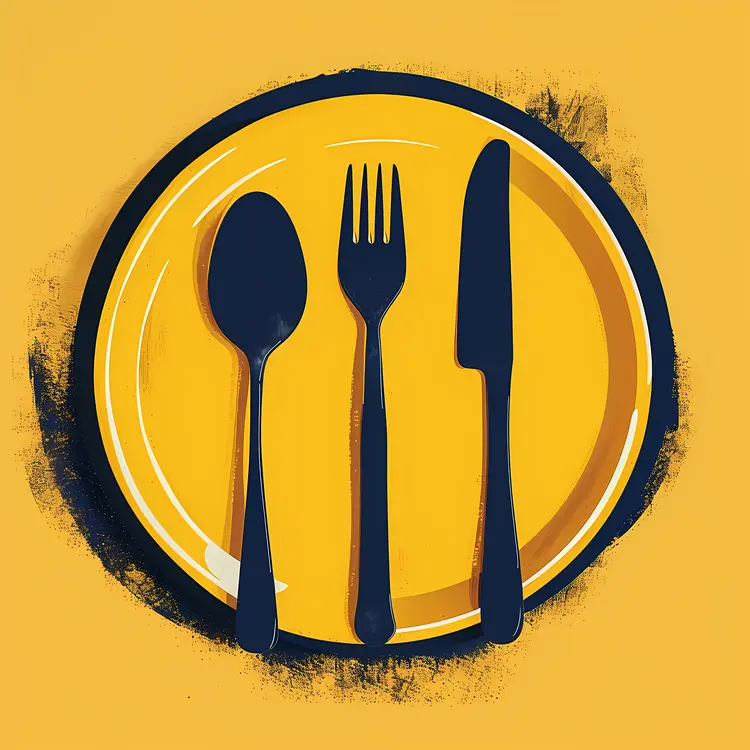 Blue Cutlery on Yellow Plate Illustration