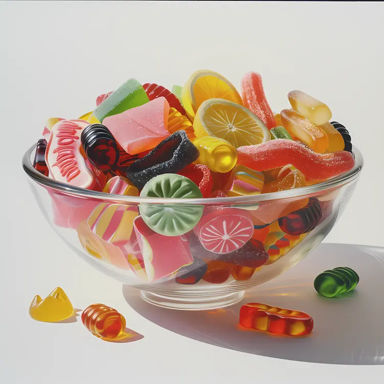 Assorted Colorful Candies in a Glass Bowl