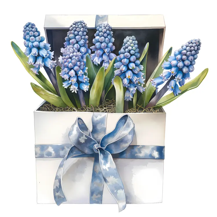 Blue Hyacinths in a Gift Box