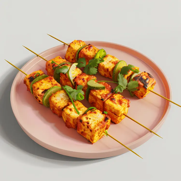 Grilled Skewers with Vegetables on Plate