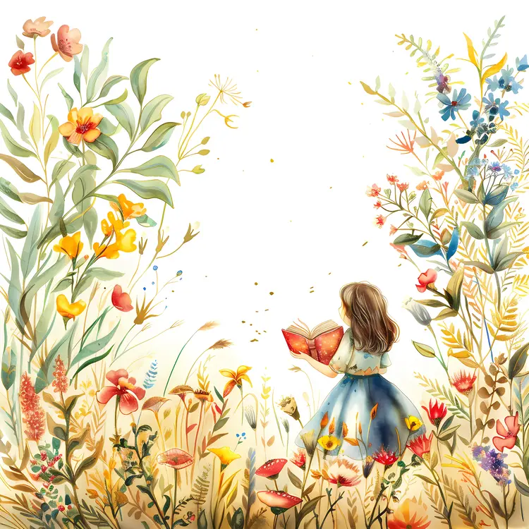 Girl Reading in a Field of Flowers
