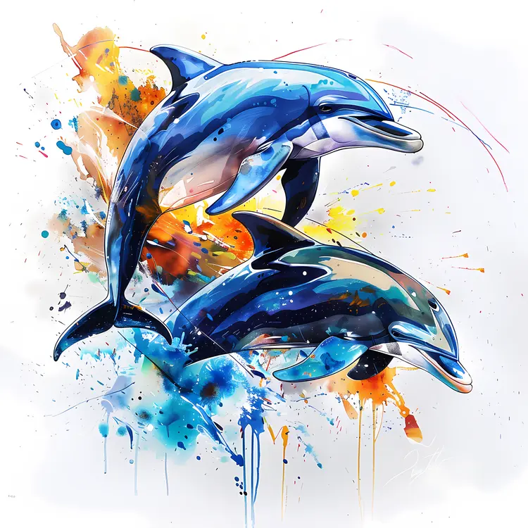 Two Dolphins in a Splash of Colors