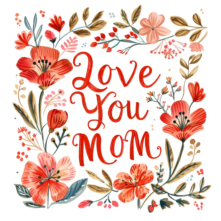 Love You Mom Floral Greeting Card
