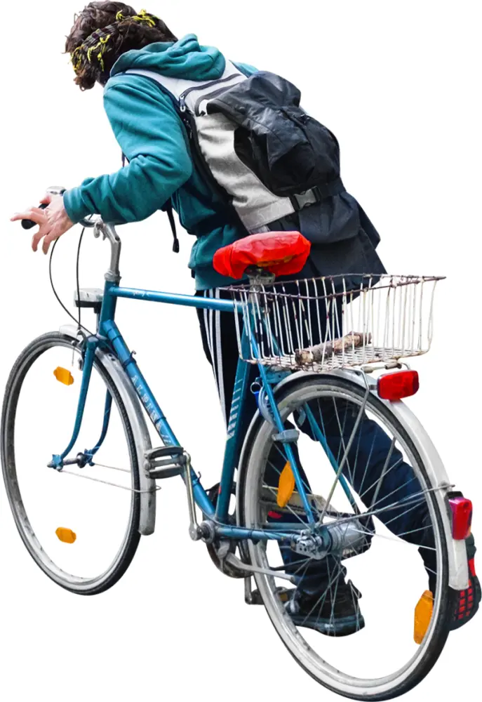 Man with Bicycle and Backpack