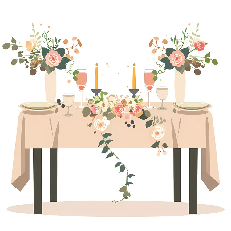 Illustrated Floral Table Setting with Candles