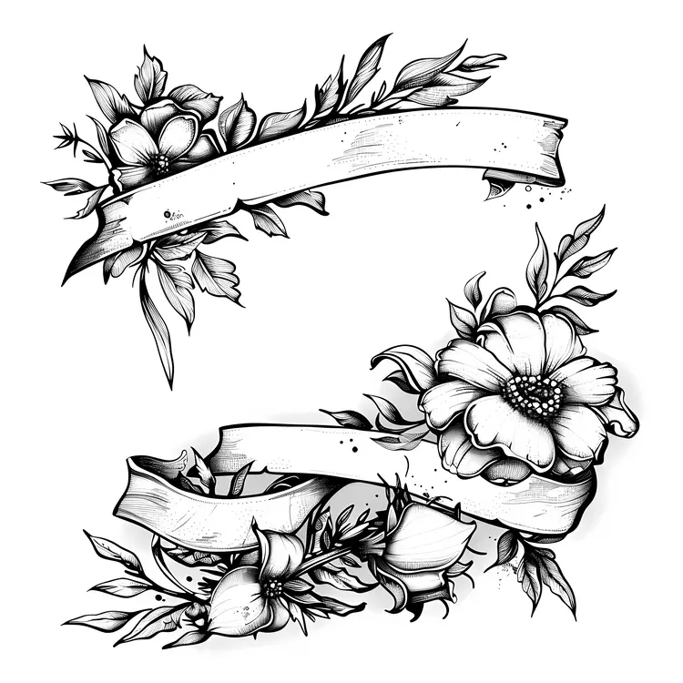 Black and White Floral Ribbons