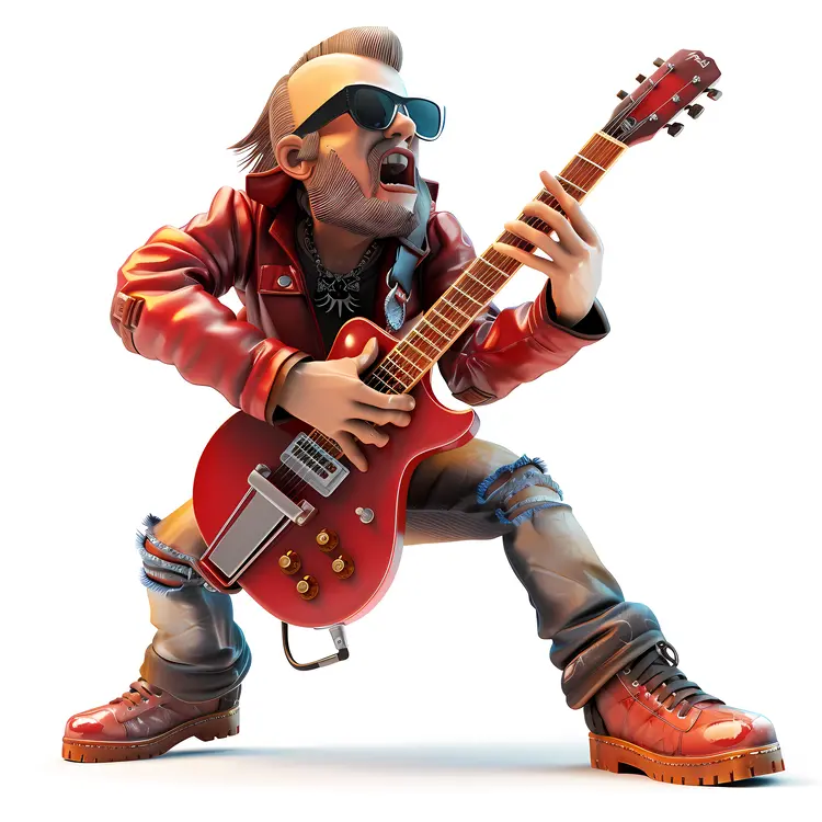 Cool Rockstar with Red Guitar