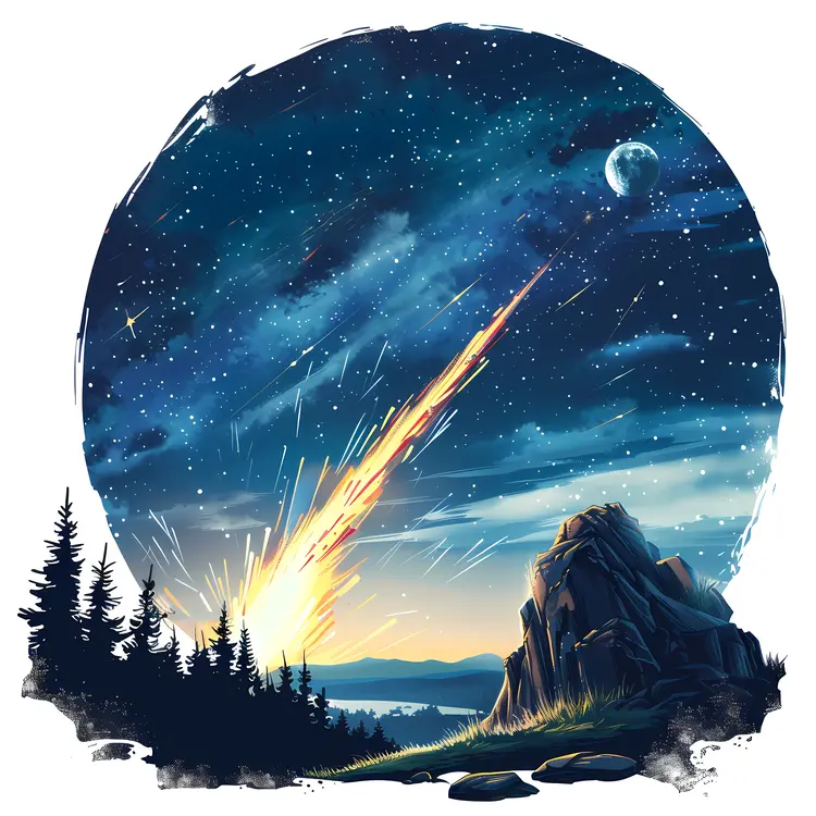Meteor Shower in Night Sky