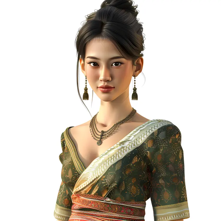 Woman in Traditional Dress with Jewelry