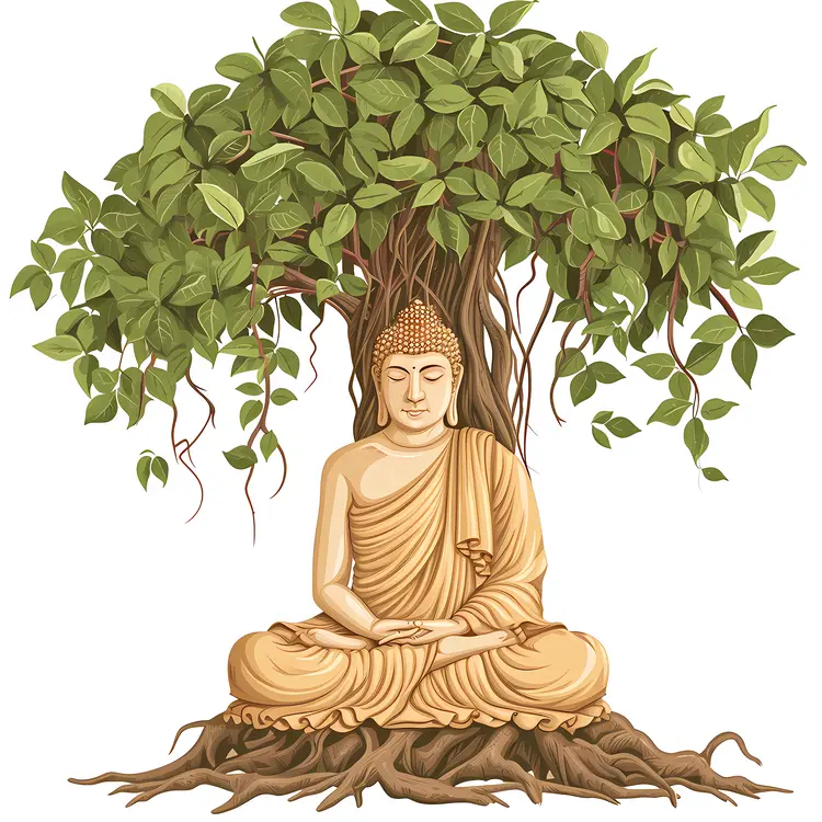 Buddha Meditating Under Tree