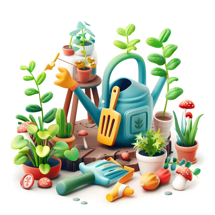 Gardening Tools and Plants Illustration