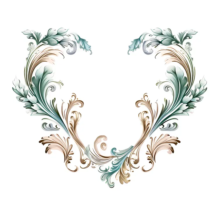 Symmetrical Floral Ornament in Green and Beige