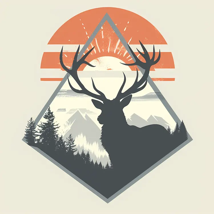 Deer Silhouette with Mountains and Sunset