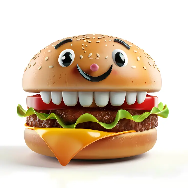 Smiling Cartoon Burger with Cheese