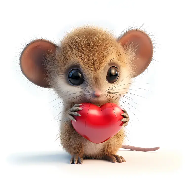 Cute Cartoon Mouse Holding Heart