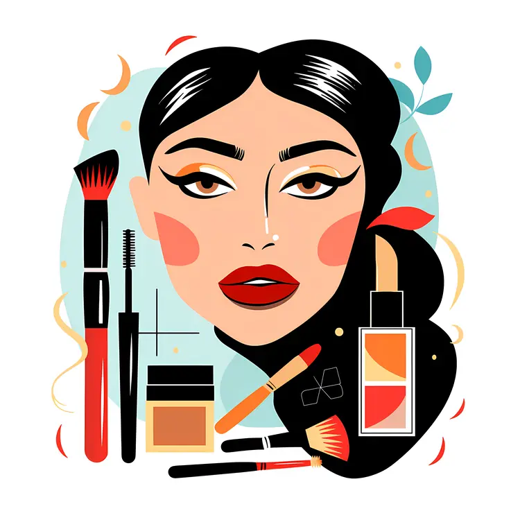 Woman with Various Makeup Tools