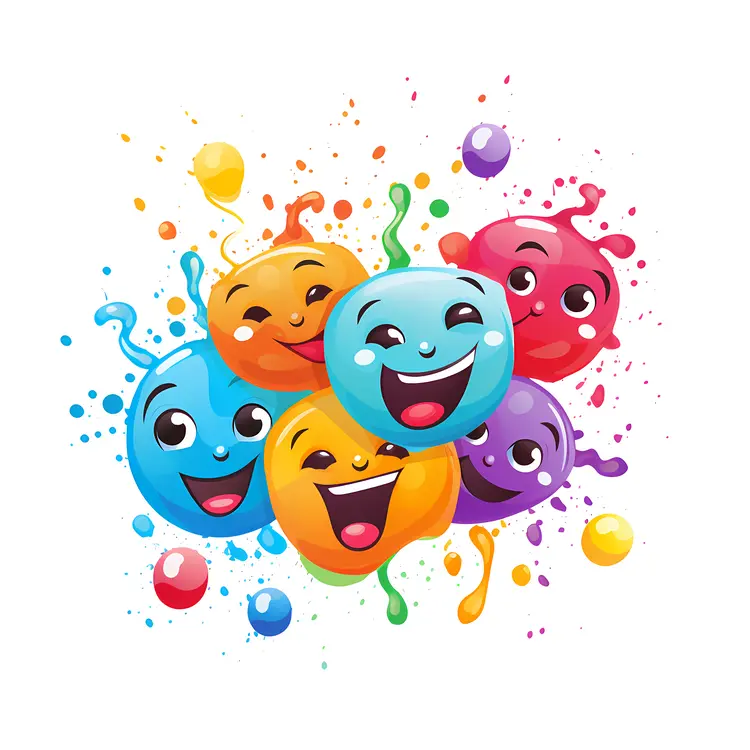 Colorful Smiling Faces Cartoon Illustration