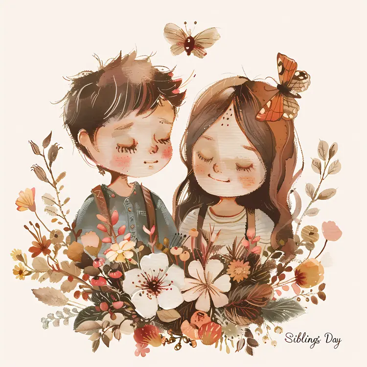 Siblings Surrounded by Flowers for Siblings Day
