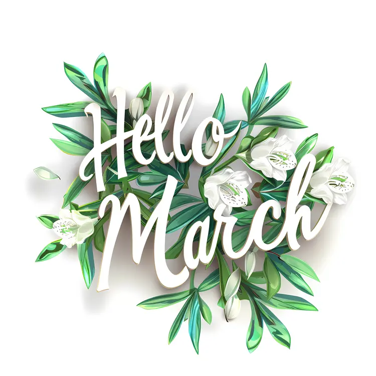 Hello March with Green Leaves