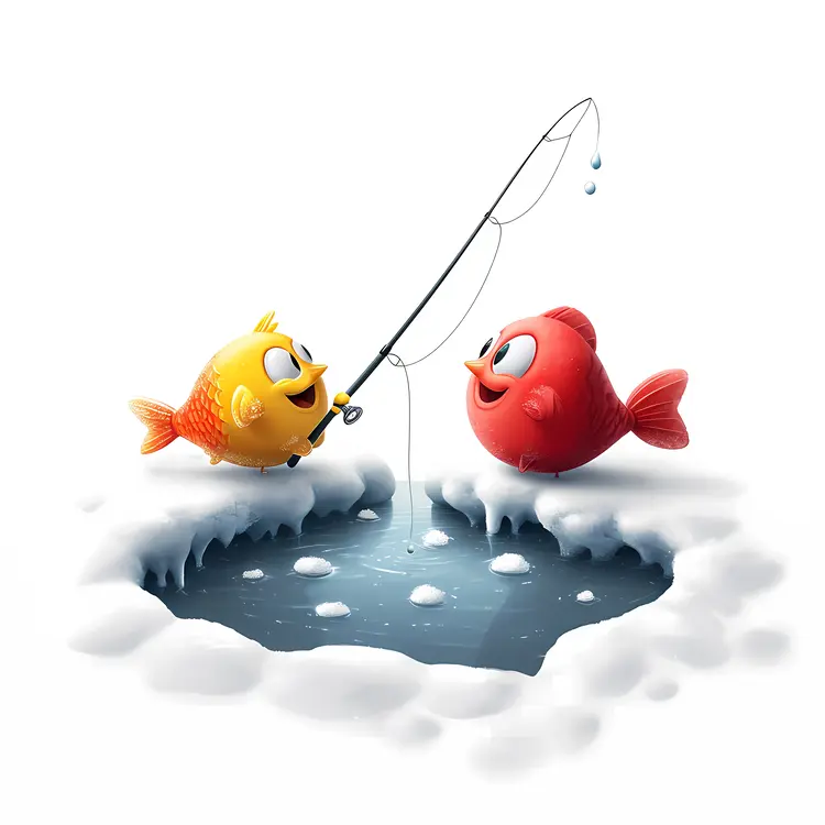 Cartoon Fish Ice Fishing