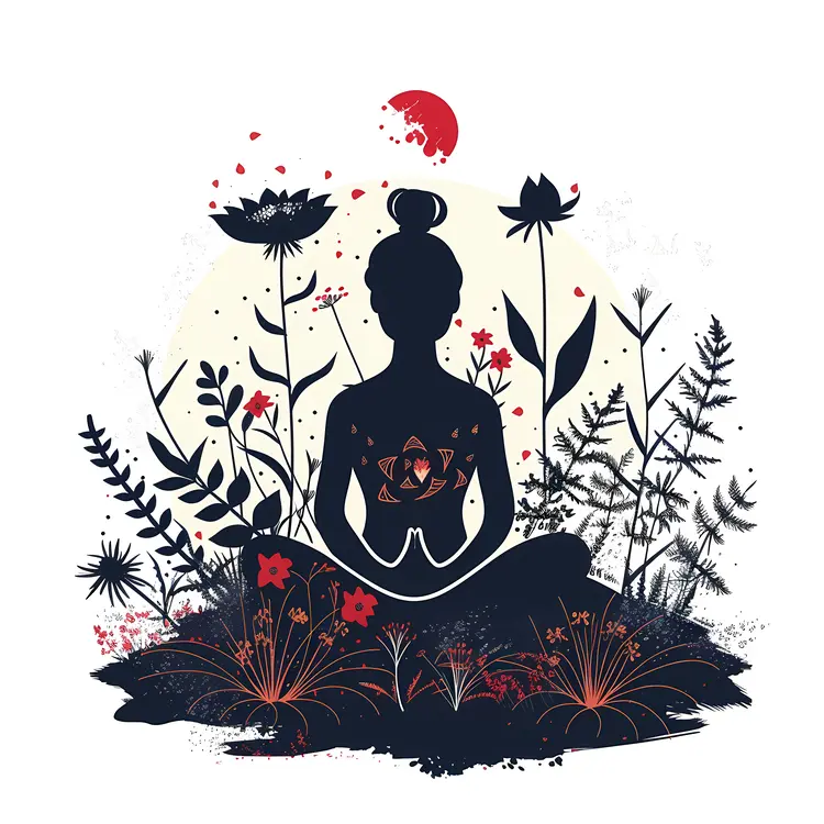 Silhouette of Person Meditating with Floral Background
