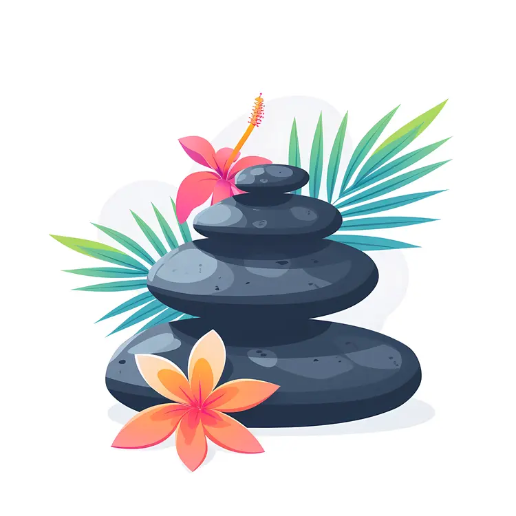 Zen Stacked Stones with Pink and Orange Flowers