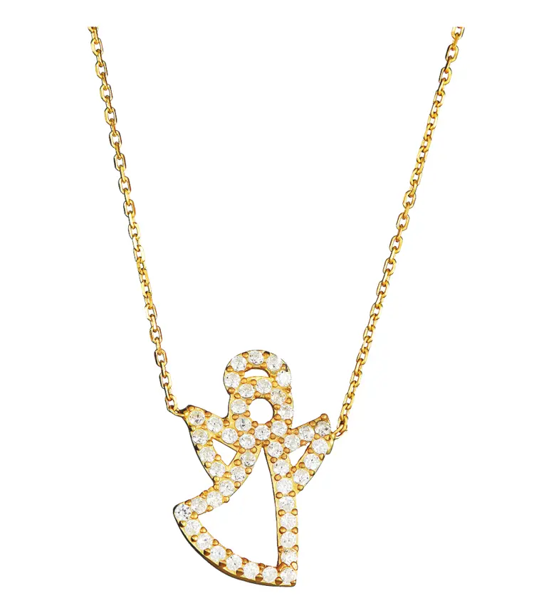 Elegant Gold Angel Necklace with Diamond Accents