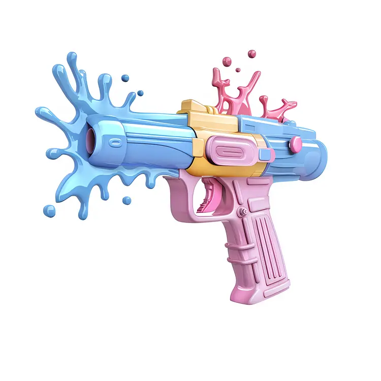 Blue and Pink Water Gun Splashing Water