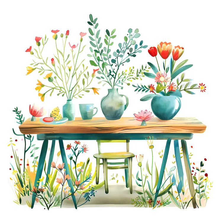 Flower Vases on Wooden Table