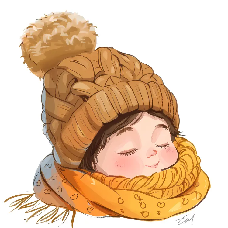 Child in Cozy Winter Hat and Scarf