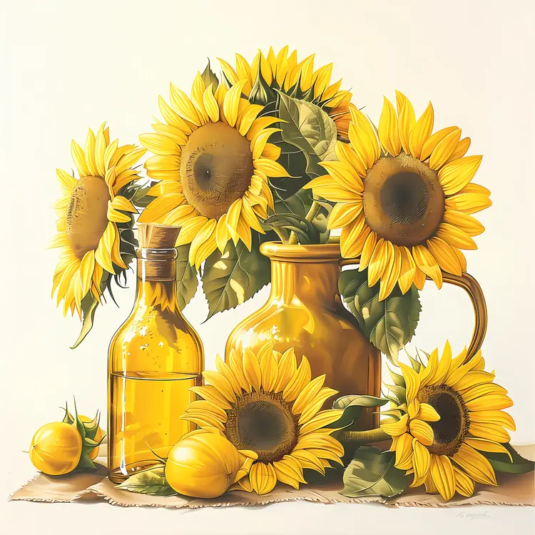 Illustration of Sunflower Oil Bottle with Sunflower