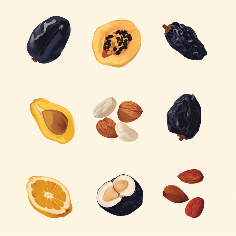 Illustration of Assorted Dried Fruits and Nuts