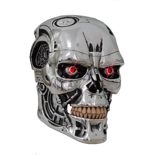 Futuristic Metallic Skull with Red Eyes