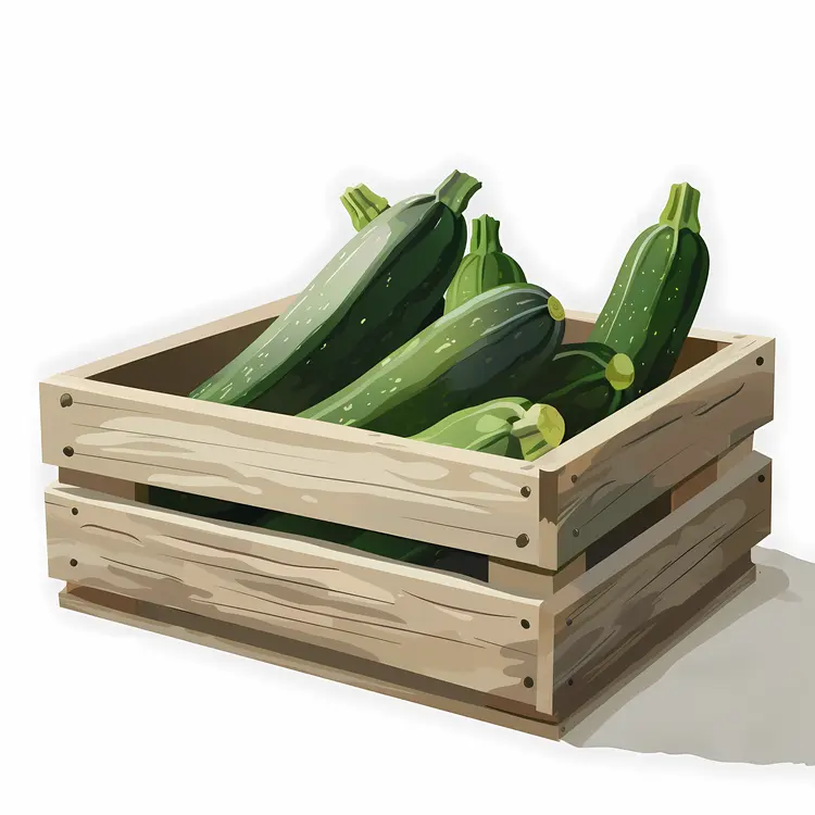 Fresh Green Zucchinis in Wooden Crate