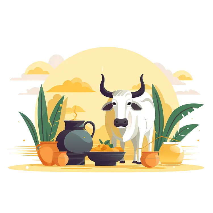 Cow with Pots and Offerings