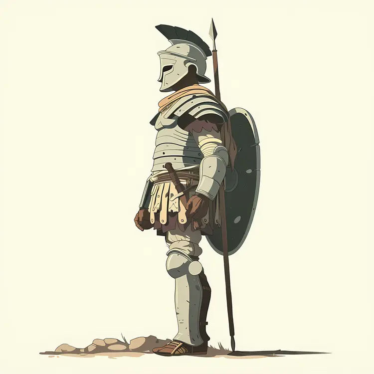 Armored Roman Soldier with Spear and Shield