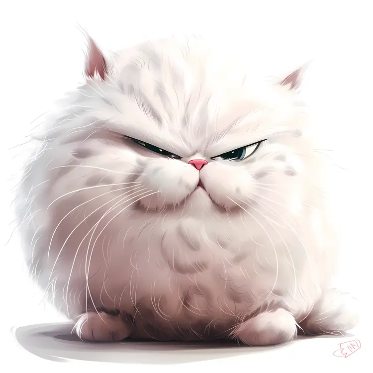 Grumpy White Cat with Whiskers