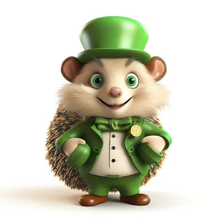 Cute Hedgehog in Green Suit
