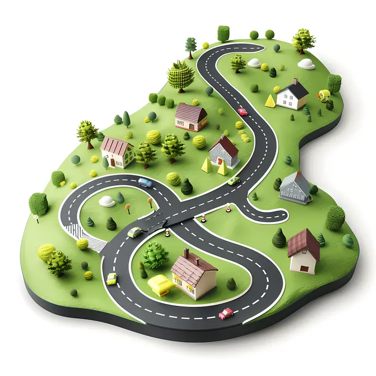 Miniature Road Map with Houses and Trees