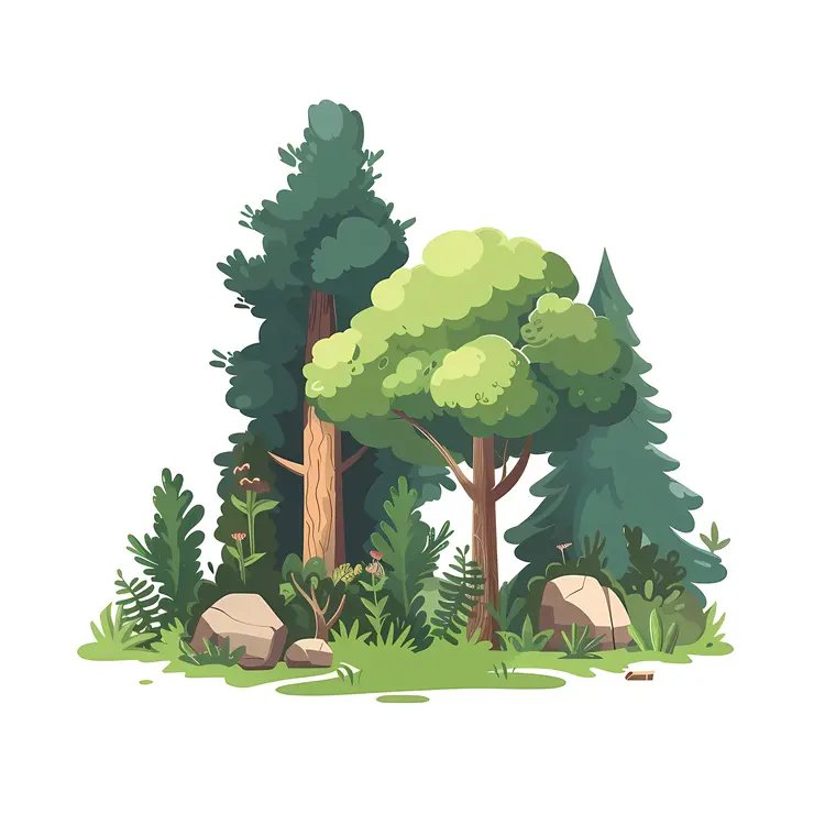 Forest with Rocks Illustration