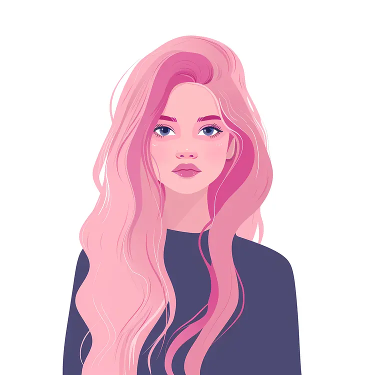 Fashionable Pink Hair Illustration