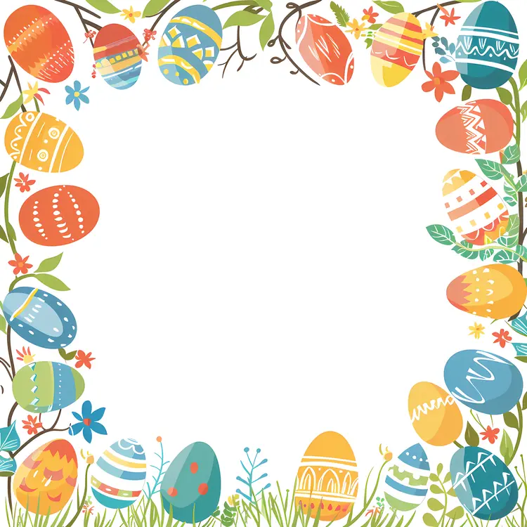 Colorful Patterned Easter Eggs with Spring Elements
