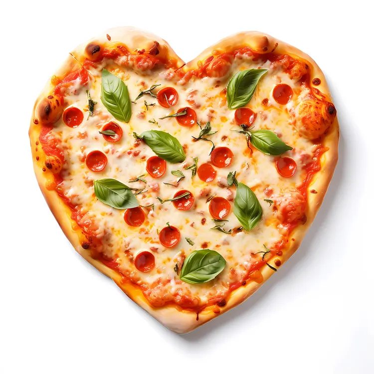 Heart-Shaped Pizza with Pepperoni and Basil